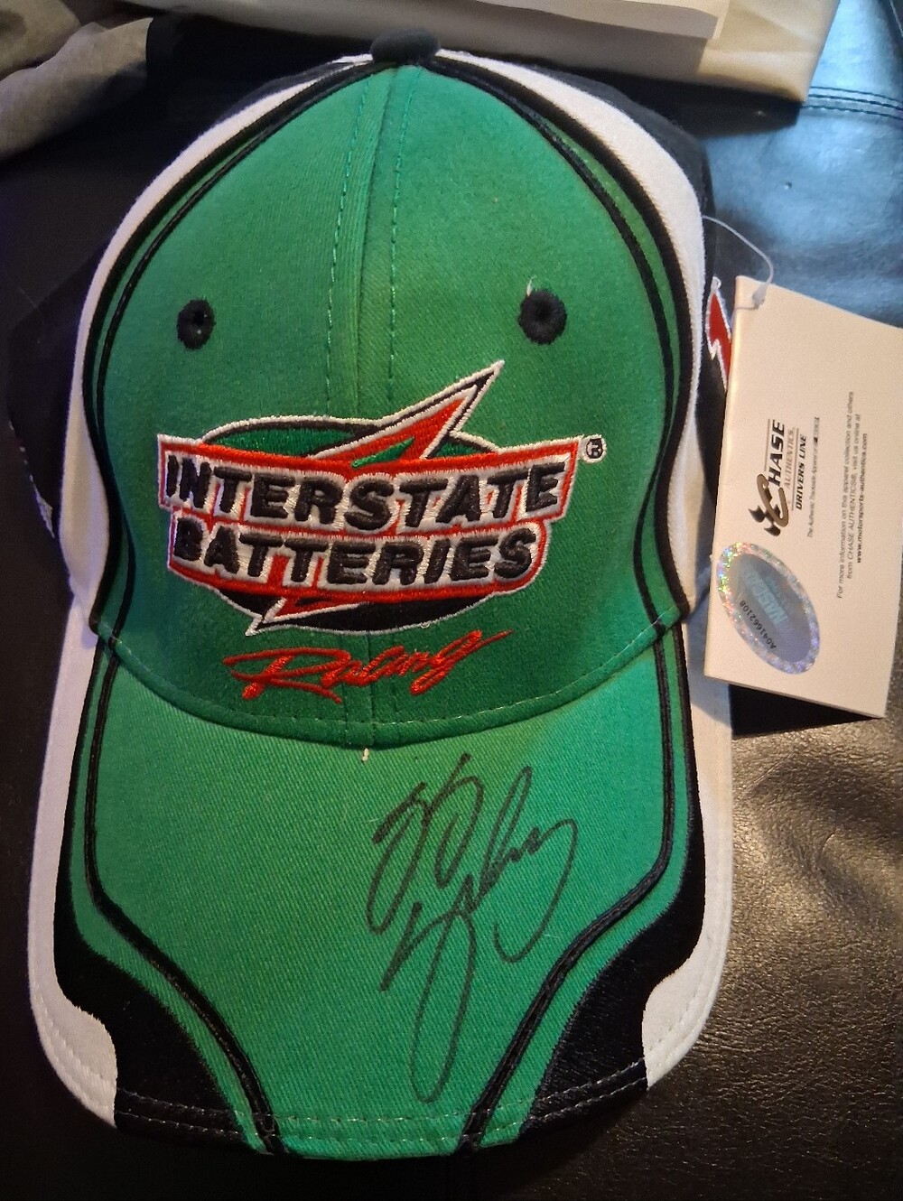 Authentic Interstate Batteries Racing Green Baseball Cap Signed By JJ Yeley.